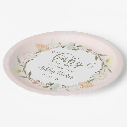 Baby in Bloom Wildblume Baby Sprinkle Pappteller (Schrägansicht)