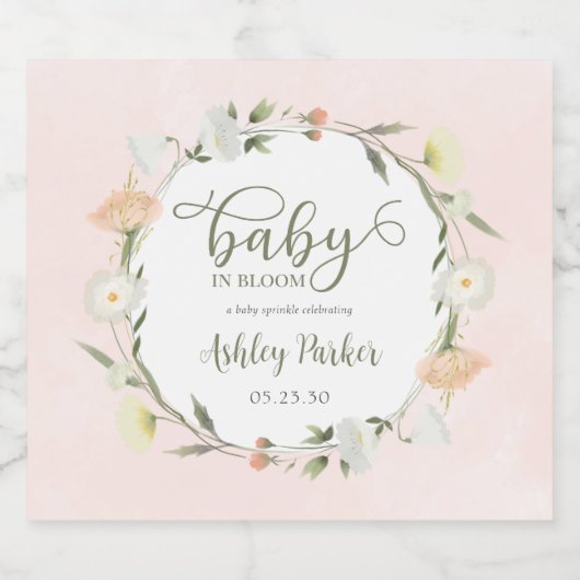 Baby in Bloom Wildblume Baby Sprinkle Schaumweinetikett (Einzelnes Label)