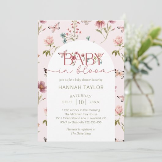 Baby in Bloom Wildblume Babydusche Einladung (Stehend Vorderseite)