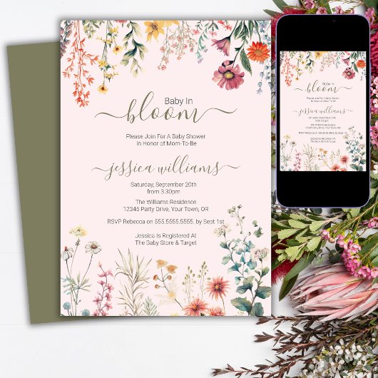 Baby in Bloom Wildblume Babydusche Einladung