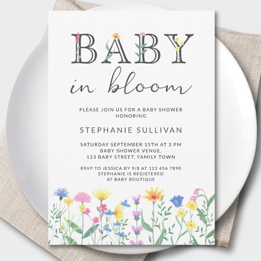 Baby in Bloom Wildblume Babydusche Einladung
