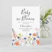 Baby in Bloom Wildblume Babydusche Einladung (Stehend Vorderseite)