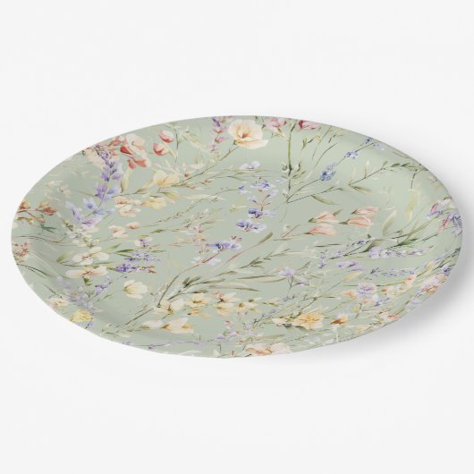 Baby in Bloom Wildblume Babydusche Pappteller (Schrägansicht)