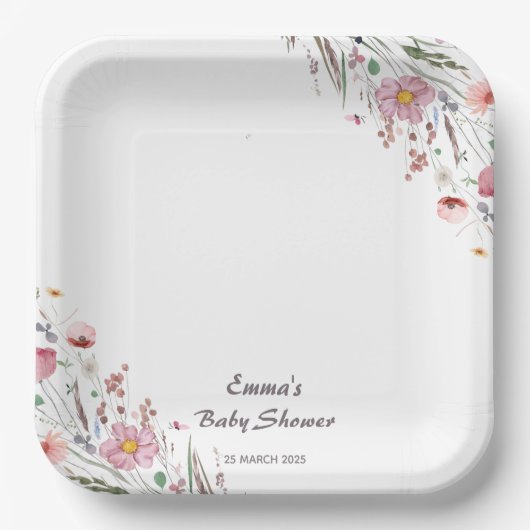 Baby in Bloom Wildblume Babydusche Pappteller (Vorderseite)