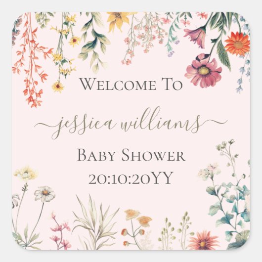 Baby in Bloom Wildblume Babydusche Quadratischer Aufkleber (Vorderseite)