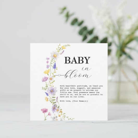 Baby in Bloom Wildblume Bloral Baby Dusche Dankeskarte (Stehend Vorderseite)