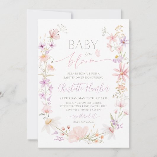 Baby in Bloom Wildblume Bloral Baby Dusche Einladung (Vorderseite)