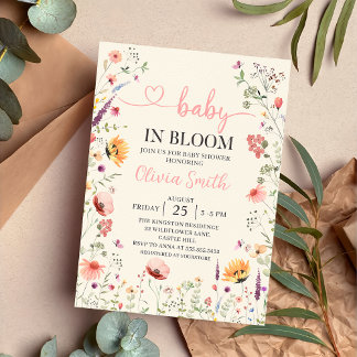 Baby in Bloom Wildblume Bloral Baby Dusche Einladung