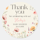 Baby in Bloom Wildblume Bloral Baby Dusche Runder Aufkleber (Vorderseite)