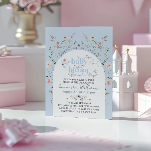 Baby in Bloom Wildblume Blue Boy Baby Dusche Einladung