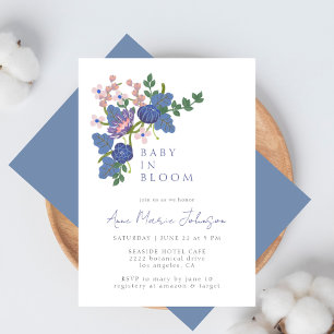 Baby in Bloom Wildblume Blumenblauer Babydusche Einladung