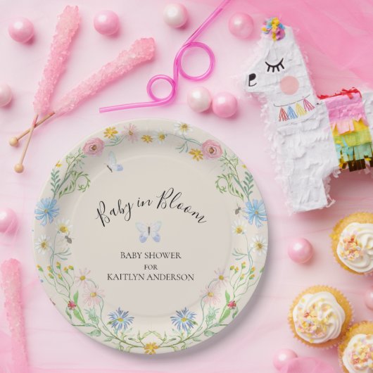 Baby in Bloom Wildblume Blumenschmetterlingsdusche Pappteller (Party)