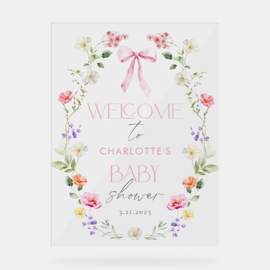 Baby in Bloom Wildblume Bow Kinderdusche Begrüßung Acrylschild (Vorderseite)