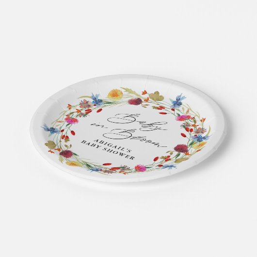 Baby in Bloom Wildblume Brautparty Custom Pappteller (Schrägansicht)