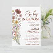 Baby in Bloom Wildblume Burnt Orange Babydusche Einladung (Stehend Vorderseite)
