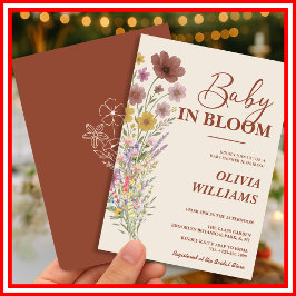 Baby in Bloom Wildblume Burnt Orange Babydusche Einladung