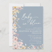 Baby in Bloom Wildblume Dusty Blue Baby Dusche Einladung (Vorderseite)