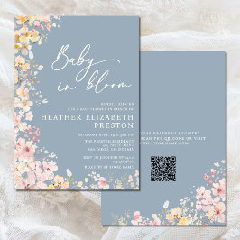 Baby in Bloom Wildblume Dusty Blue Baby Dusche Einladung
