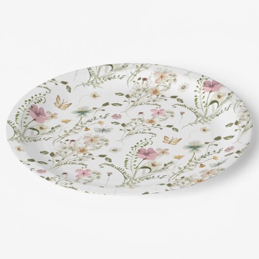 Baby in Bloom Wildblume Girl Babydusche Pappteller (Schrägansicht)