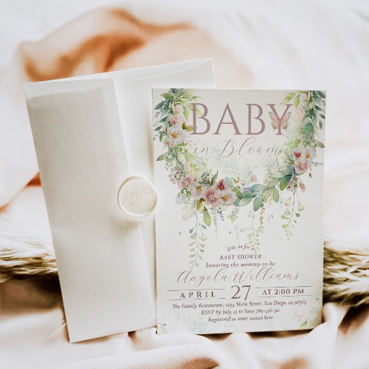 Baby in Bloom Wildblume Greenery Baby Girl Shower Einladung