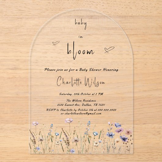 Baby in Bloom Wildblume Kinderdusche Acryleinladungen (Vorderseite)