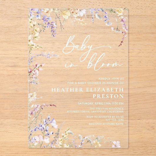 Baby in Bloom Wildblume Kinderdusche Acryleinladungen (Vorderseite)