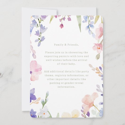 Baby in Bloom Wildblume Kinderdusche Einladung (Rückseite)