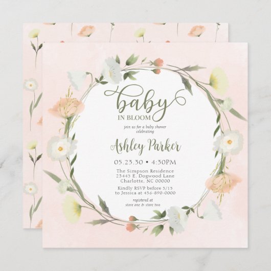 Baby in Bloom Wildblume Kinderdusche Einladung (Vorne/Hinten)