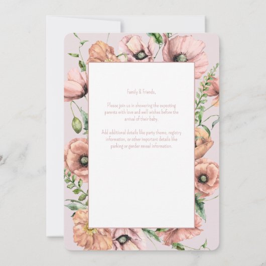 Baby in Bloom Wildblume Kinderdusche Einladung (Rückseite)