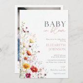 Baby in Bloom Wildblume Kinderdusche Foto QR Code Einladung (Vorne/Hinten)