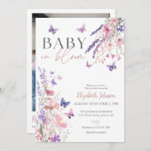 Baby in Bloom Wildblume Kinderdusche Foto QR Code Einladung (Vorne/Hinten)