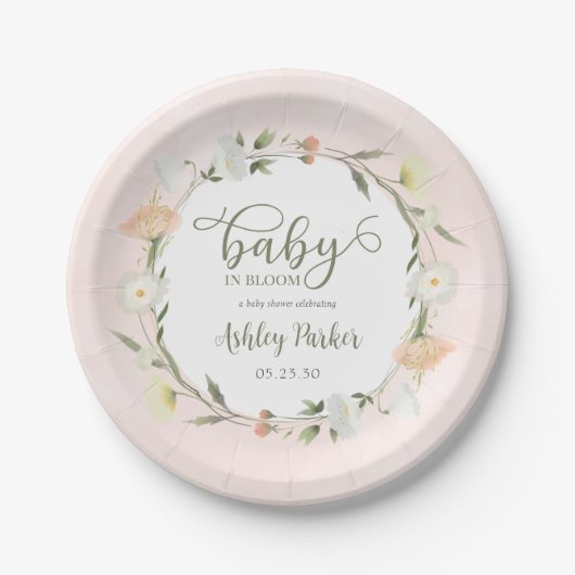 Baby in Bloom Wildblume Kinderdusche Pappteller (Vorderseite)