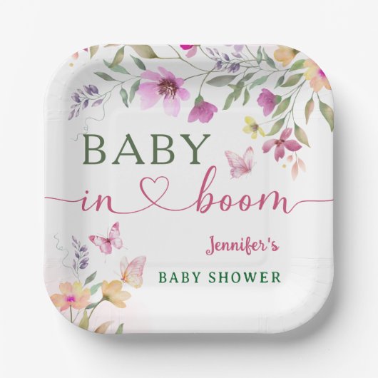 Baby in Bloom Wildblume Kinderdusche Pappteller (Vorderseite)