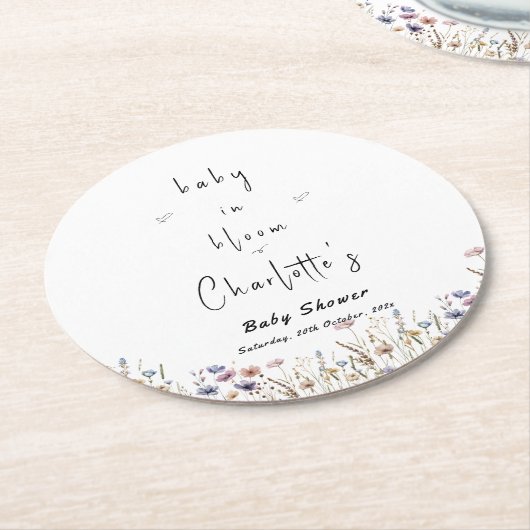 Baby in Bloom Wildblume Kinderdusche Runder Pappuntersetzer (Angewinkelt)