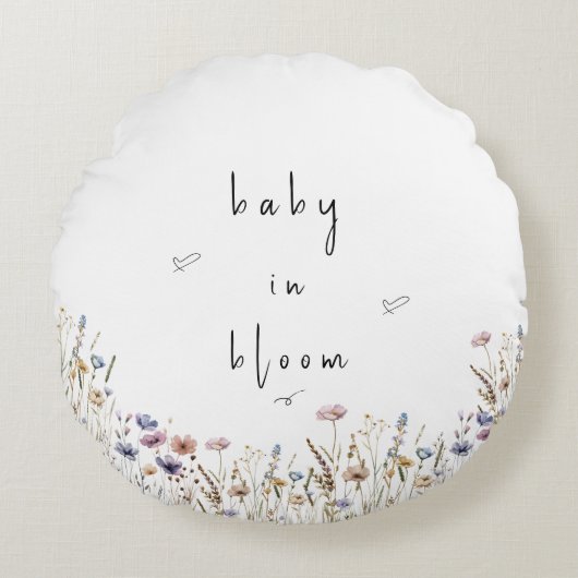 Baby in Bloom Wildblume Kinderdusche Rundes Kissen (Vorderseite)