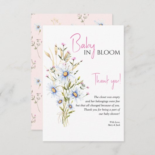 Baby in Bloom Wildblume Kinderdusche Vielen Dank Dankeskarte (Vorne/Hinten)