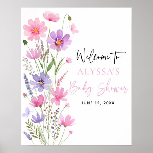 Baby in Bloom Wildblume Kinderdusche Willkommen Poster (Vorne)