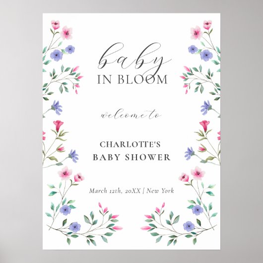 Baby in Bloom Wildblume Kinderdusche willkommen Poster (Vorne)