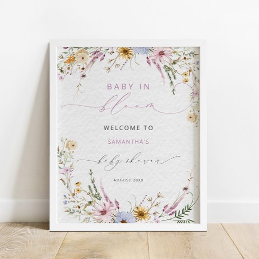 Baby in Bloom Wildblume Kinderdusche Willkommen Poster