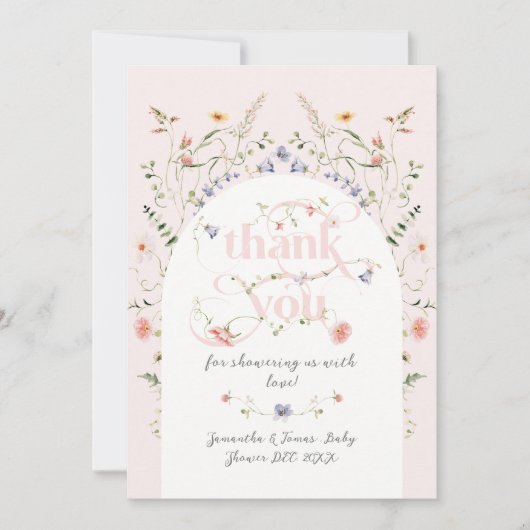 Baby in Bloom Wildblume Pink Girl Babydusche Dankeskarte (Vorderseite)