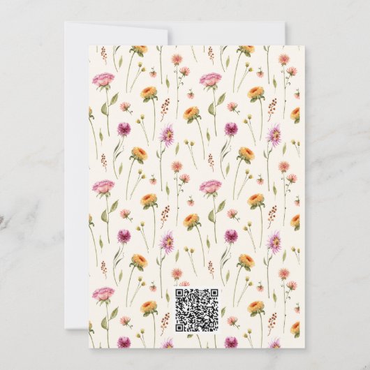 Baby in Bloom Wildblume Pink Girl QR Kinderdusche Einladung (Rückseite)