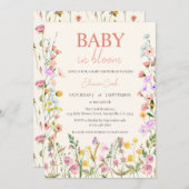 Baby in Bloom Wildblume Pink Girl QR Kinderdusche Einladung (Vorne/Hinten)