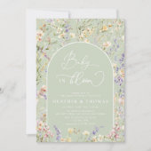 Baby in Bloom Wildblume QR Sage Green Baby Dusche Einladung (Vorderseite)