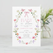 Baby in Bloom Wildblume rosa Bow Baby Dusche Einladung (Stehend Vorderseite)