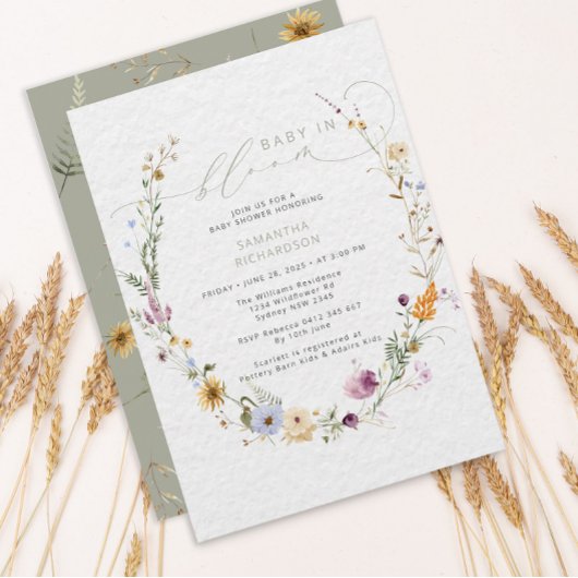 Baby in Bloom Wildblume Rustikale Babydusche Einladung