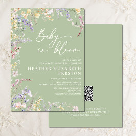 Baby in Bloom Wildblume Sage Green Baby Dusche Einladung