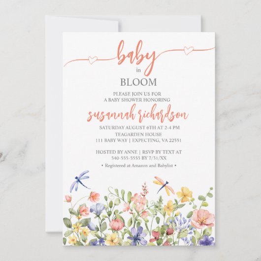 Baby in Bloom Wildblume Thema Kinderdusche Einladung (Vorderseite)