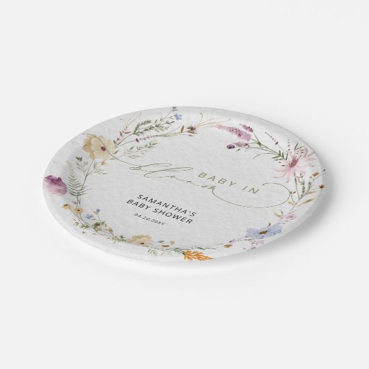 Baby in Bloom Wildblumen Boho Kinderdusche Pappteller (Schrägansicht)