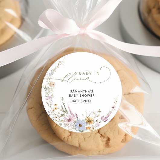 Baby in Bloom Wildblumen Boho Kinderdusche Runder Aufkleber