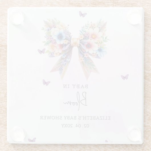 Baby in Bloom Wildblumen Bow Girl Baby Shower Glasuntersetzer (Rückseite)